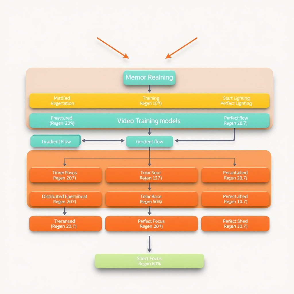 Detailed computational architecture diagram showing memory hierarchy, gradient flow, and distributed training topology for video generation models with stable diffusion framework