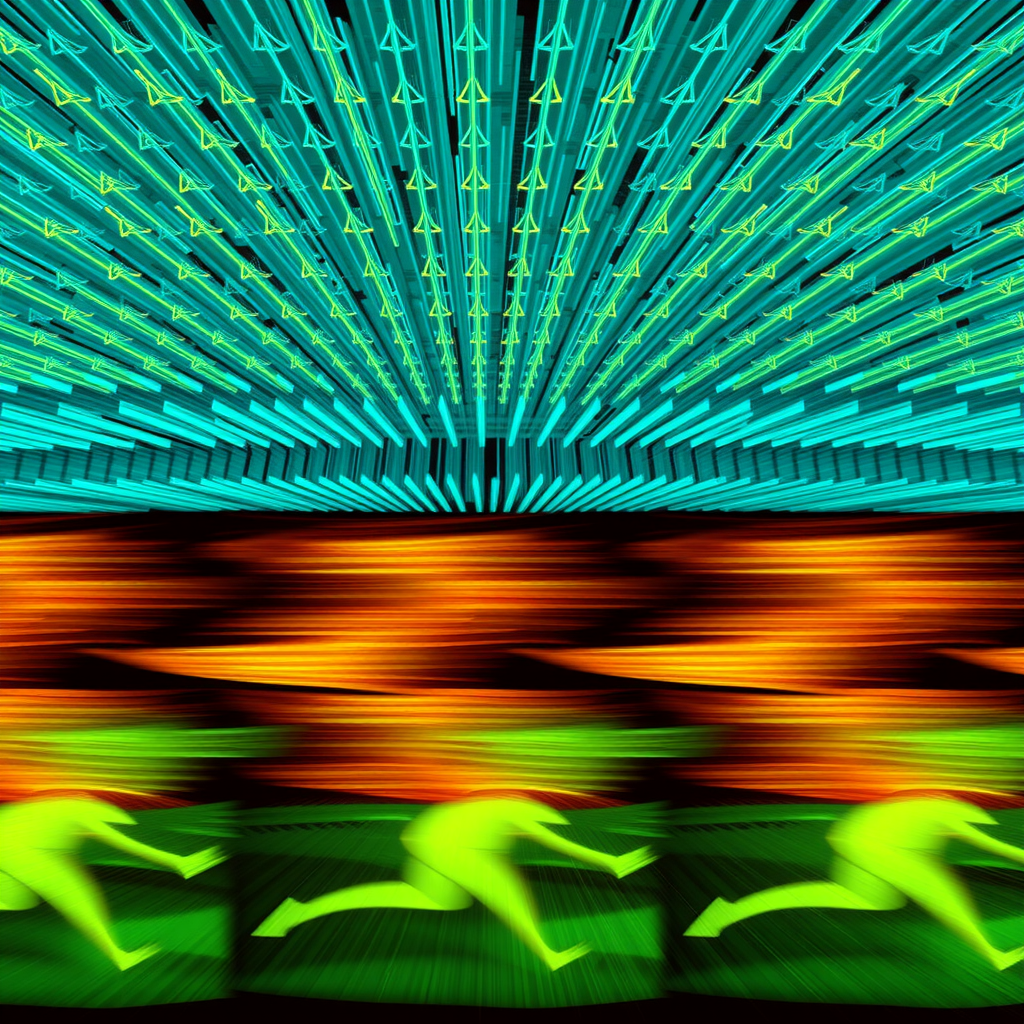 Technical diagram showing optical flow vectors as a dense grid of arrows overlaid on video frames, with color-coded magnitude representation transitioning from deep blue for slow motion to bright teal for rapid movement, demonstrating pixel-level motion tracking