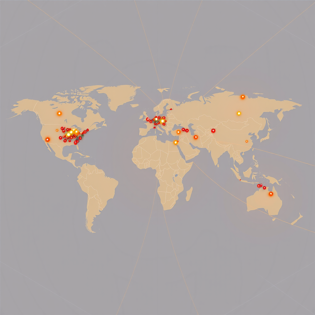 World map visualization showing global collaboration network of AI researchers, universities, and institutions working on stable video diffusion projects with connection lines and research nodes